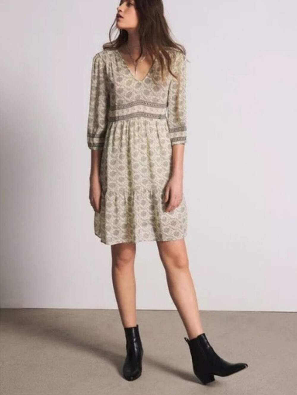 BA&SH I 0 (XS/S) Becky Mini Dress I floral ecru grey